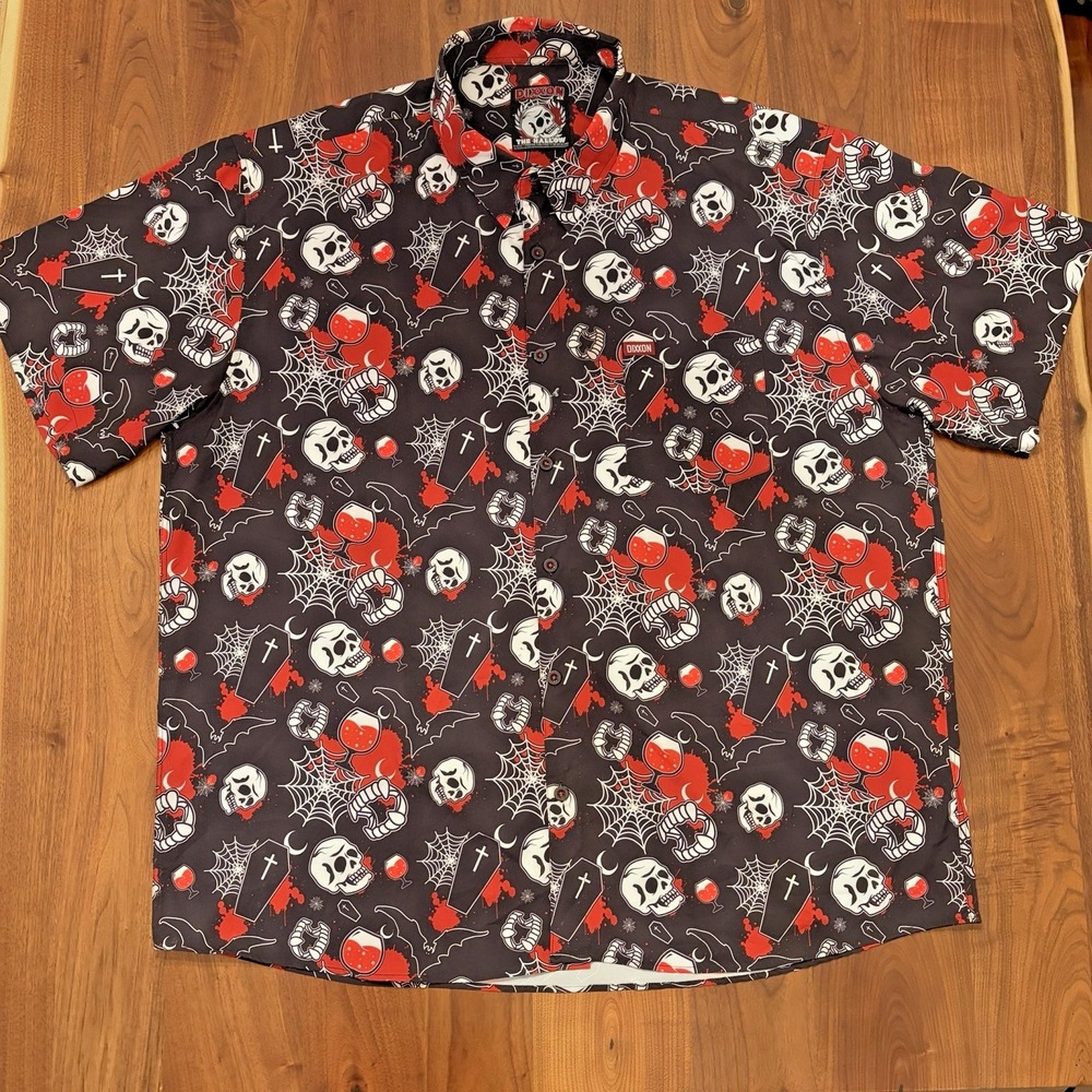 Dixxon The Hallow Men's Short Sleeve Button-Up Party Shirt 4X Halloween Skull